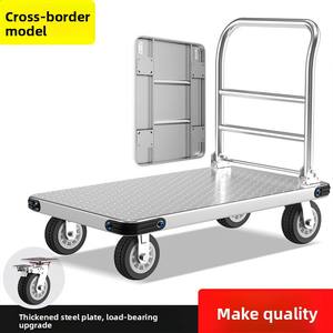 गोदाम के उपयोग के लिए औद्योगिक भारी शुल्क चार पहिया फोल्डेबल स्टेनलेस स्टील फ्लैटबेड ट्रॉली कार्गो ट्रेलर - Product Image 5