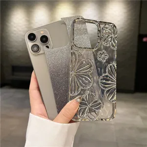 Para <span class=keywords><strong>iPhone</strong></span> 15 Pro Max Luxury Flash Glitter Flowers Square Plating Frame Phone Case para <span class=keywords><strong>iPhone</strong></span> 11 12 13 14 Funda protectora suave - Product Image 4
