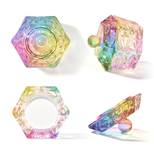 KADS 6 pièces, coupelles hexagonales en verre iridescent coloré avec couvercle pour poudre acrylique liquide, pour salon de manucure et outils de manucure DIY - Product Image 5