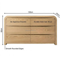Commode Courbe Moderne en Chêne Sovereign à 6 Tiroirs, Grande Armoire de Rangement, Meuble de Chevet Minimaliste de Luxe pour Chambre avec Poignées Intégrées