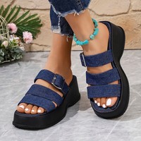 Sandales tendance pour femmes en cuir véritable à plateforme, à semelle épaisse et antidérapante, pour la plage