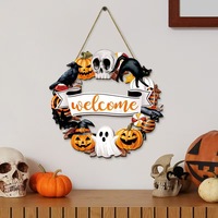 Pendentif de porte Halloween 2026, motif fantôme, chat noir, citrouille, plaque de bienvenue en bois style rustique, décoration d'intérieur, livraison directe