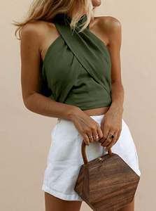 Women's Fashion Clothing <b>Sexy</b> CrissCross Halter Sleeveless Wrap Front Backless Cami <b>Crop</b> <b>Top</b> Clubbing - Product Image 5