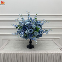 Bunga Artifisial Dusty Blue Rose Delphinium Bentuk Bola, Grosir Pabrik, untuk Dekorasi Meja Tengah Pernikahan dan Acara