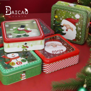 Christmas Cookie <strong>Tin</strong> 2-Layer Airtight <strong>Metal</strong> Storage Box with Santa <strong>Print</strong> 6.5\&quot; Matte Square for Holiday Baking and Gifts - Product Image 3