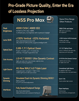Projecteur de cinéma maison laser DLP 4K JMGO N5S Pro Max, 4800 lumens ANSI, haut-parleurs intégrés, design portable, fonction d'écran partagé