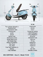 Scooter/cyclomoteur à essence 4 temps refroidi par air forcé EEC Euro 5 <50CC pour adultes, réservoir de carburant de 5,4 L, pour les trajets urbains