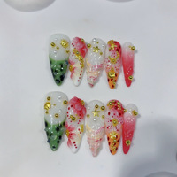 100% faits à la main, 10 pièces, faux ongles en acrylique, gel artificiel, à presser, vente en gros, amande, 3D, longue durée