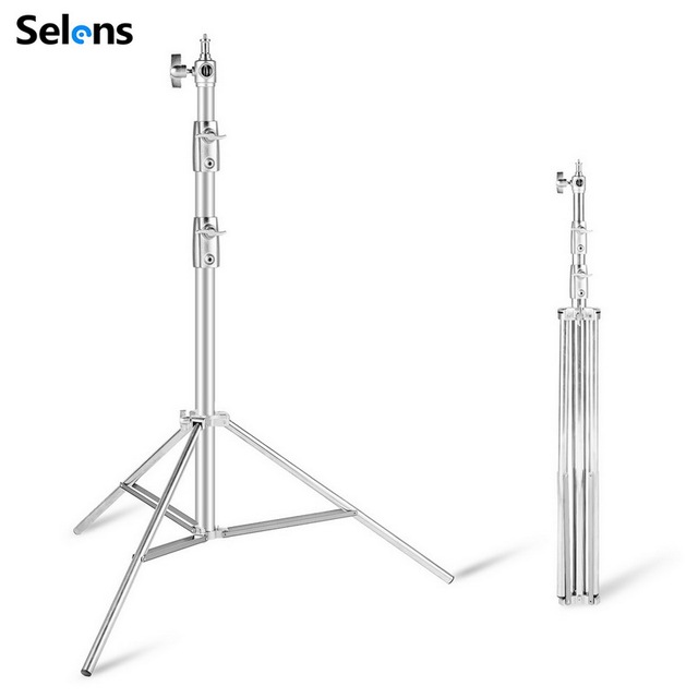 Selens Stainless Steel Heavy Duty Light Stand J220S 2.2m Air-Cushioned Tripod Stand with 1/4 & 3/8" Adapter for Photo Studio