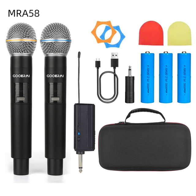 MRA58 Professional Wireless Microphone System Rechargeable Receiver Handheld Mic 100ft Range with Carry Case for Karaoke