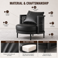 Fauteuil lounge minimaliste italien en bois de frêne et cuir véritable, fauteuil d'appoint en rotin tressé pour salon et chambre à coucher