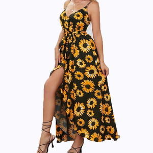 Abito Lungo Estivo Casual da Spiaggia con Stampa Girasole, Scollo a V, Schiena Scoperta, Alta Qualità Personalizzabile - Product Image 4