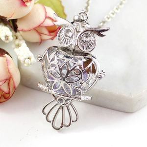 Collar de aromaterapia con colgante de bolas de cristal personalizado para difusor de aceites esenciales y perfume, con cadena, modelo Owl Hollow Locket - Product Image 2
