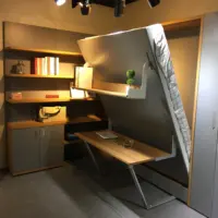 Dönüştürülebilir kraliçe boyutu duvar yatak gaz bahar patentli mekanizma sistemi ile Murphy yatak masası ve kitaplık ev ofis için
