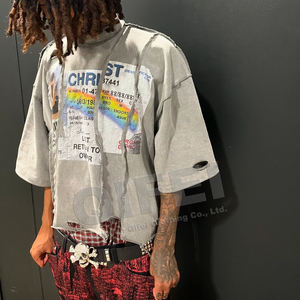 Custom <strong>Clothing</strong> <strong>Manufacturer</strong> Y2k Tshirt Patchwork Cut and Sew Distressed t Shirt Streetwear Boxy Cropped Panel Tee for Men - Product Image 3