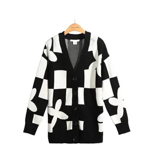 Fabrik lange Strickjacke Grafik pullover V-Ausschnitt Langarm Mantel Mode Wolle Baumwolle Gestrickt Winter Design Pullover für Männer