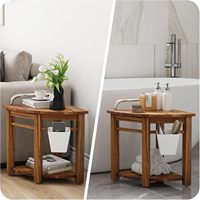 Banc de douche d'angle en bois de teck, banc de salle de bain imperméable, marchepied antidérapant pour la douche et le rasage des jambes avec panier de rangement et étagère