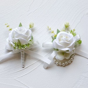 Flores de Plástico Estilo Europeo, Rosas Simuladas Blancas para Novia, Damas de Honor, Muñequeras y Flores de Pecho para Bodas, Eventos y Fiestas - Product Image 6