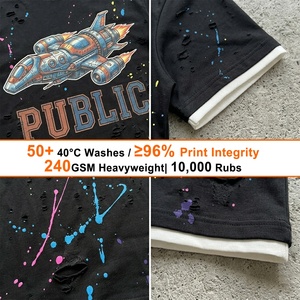 High Quality Manufacturer Custom Casual Streetwear Digital Print Distressed Men's T Shirt <b>Paint</b> Splatt Loose Patchwork T-shirt - Product Image 2