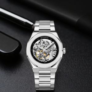 Reloj de Moda para Hombre de 41 mm, Plateado y Negro, de Acero Inoxidable, Esqueleto, Tourbillon, Resistente al Agua, Automático, Luminoso, Mecánico, con Puntero de Cristal - Product Image 6