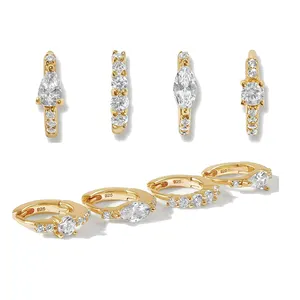 Earrings 925 Silver Gemnel Trendy Gold Huggie Set 925 Sterling Silver Diamond Hoop Earring