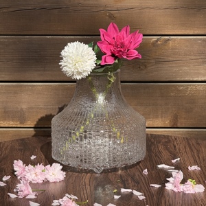 Jarrón de Vidrio Tallado <span class=keywords><strong>a</strong></span> Mano con Relieve de Cristal, Jarrón Grande y Resistente con Base para Mesa de Comedor, Cocina, Oficina y Hogar - Product Image 1