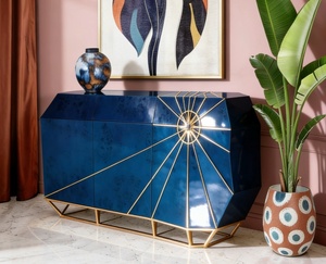 Buffet <span class=keywords><strong>de</strong></span> rangement en bois haut <span class=keywords><strong>de</strong></span> gamme avec incrustation étoile boussole dorée pour salle à manger et salon <span class=keywords><strong>de</strong></span> villa – Meuble <span class=keywords><strong>de</strong></span> luxe moderne - Product Image 2