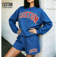 Sweat-shirt en molleton de coton personnalisé de haute qualité pour femmes, sweat-shirt à col montant surdimensionné brodé, ensemble short, boutique