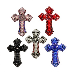 Luxurious Popular <b>Sew</b>-<b>On</b> Jesus Cross Design Pearl <b>Patches</b> with Glass Beaded Rhinestone Appliques for Hats - Product Image 2