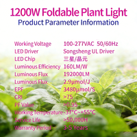 Lampe de culture LED à spectre complet en aluminium 2026, 12 barres, 1200W, indice de protection IP54, garantie 3 ans, pour la croissance des plantes d'intérieur hydroponiques