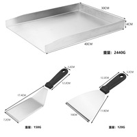 Piring Panggangan dengan Spatula Alat BBQ Luar Ruangan Ketebalan 4-5mm Baja Tahan Karat 430 Piring Panggangan Datar Set Wajan