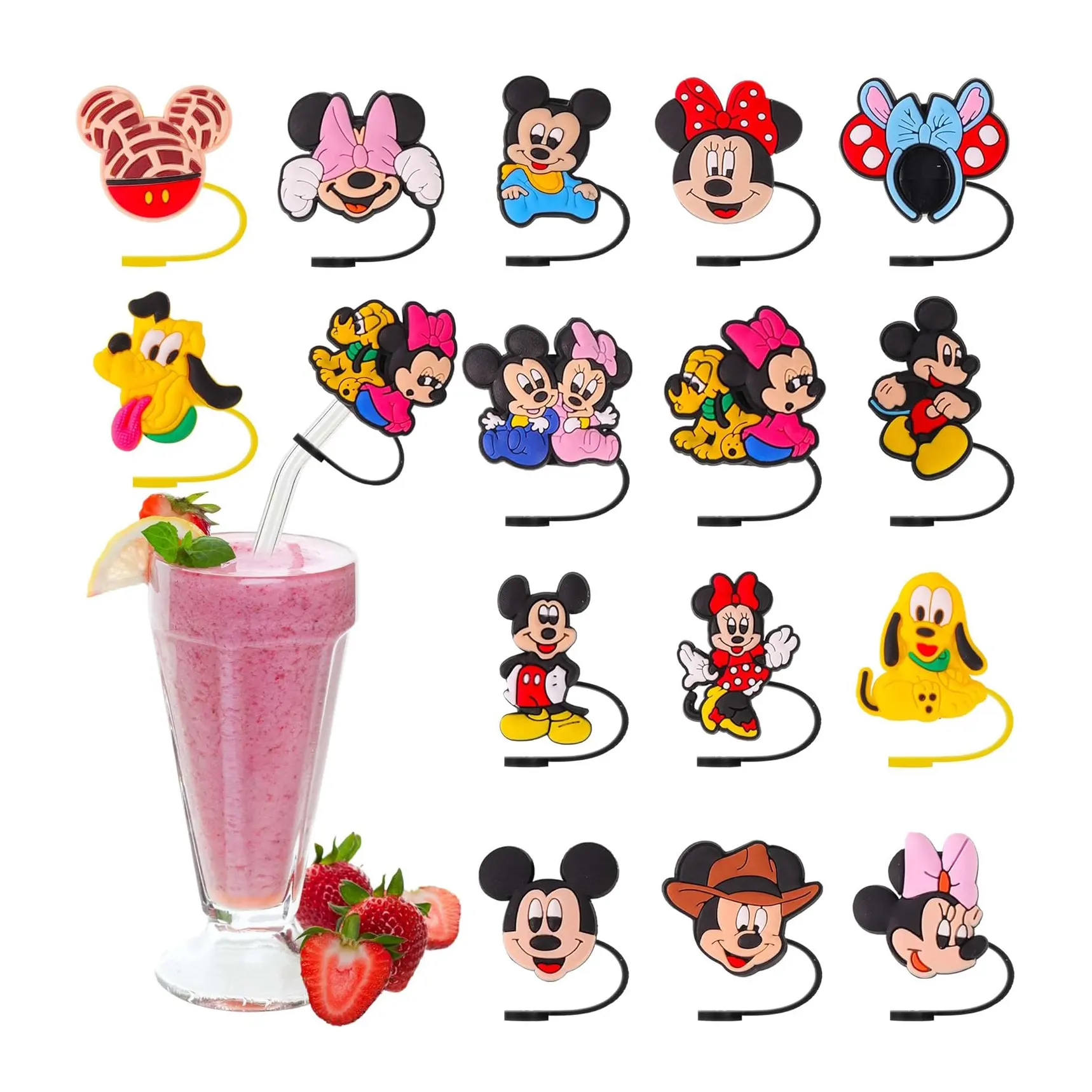 Reusable Funny Mickey Mouse Cartoon Kids Themed Party Gifts Decoration Straw Tip Cover Cap Straw Toppers for Tumbler Cups
