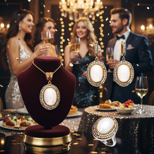 Oval Shape Zircon Design Turkish Authentic Handcrafted Gold Plated 925 Sterling Silver Women's Jewelry Set Trendy Party - Product Image 3