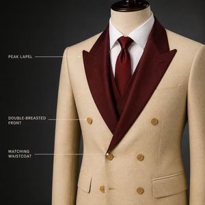 <span class=keywords><strong>Costume</strong></span> d'affaires respirant <span class=keywords><strong>beige</strong></span> sur mesure pour <span class=keywords><strong>homme</strong></span>, à simple boutonnage, avec revers en satin, idéal pour mariage, bal de promo, soirée formelle - Vente en gros - Product Image 3