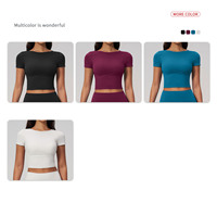 Ensemble 2 pièces de haute qualité pour femme GH : Crop top de yoga à manches courtes et col rond respirant et short de sport
