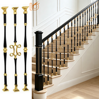 Balustre d'escalier carré de luxe en alliage d'aluminium et de magnésium, noir et or, de haute qualité, pour rampe intérieure