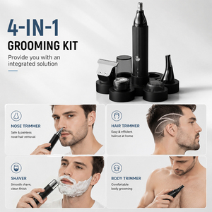 Ensemble de toilettage électrique multifonctionnel 4-en-1, tondeuse à <span class=keywords><strong>nez</strong></span> et à oreilles imperméable, mini rasoir, tondeuse à cheveux, tondeuse à poils corporels pour hommes - Product Image 4