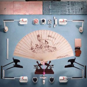 Fatingna Ancient Style Sandalwood Folding Fan Intricate Engraving Hollow Classical Wooden Crafts Wooden <b>Boxes</b> Wall Signs - Product Image 2