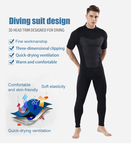 Traje de neopreno corto de manga larga tejido de protección solar grueso cuello redondo impermeable personalizado al por mayor - Product Image 2