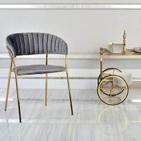 Chaise de salle à manger moderne en velours avec accoudoirs, dossier léger, pieds en métal, tissu de luxe pour salle à manger, hôtel, restaurant, usage domestique - Grande Vente