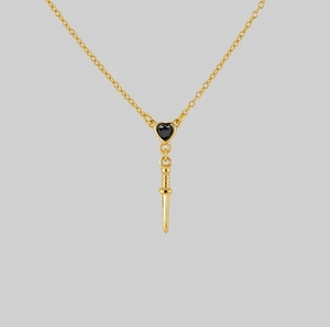Inspire Jewelry Stainless Steel <strong>Black</strong> Spinel <strong>Heart</strong> &amp; Dagger Drop Necklace for Unisex Adjustable Jewelry - Product Image 1