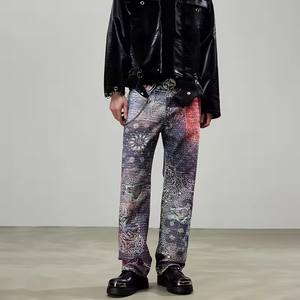 جينز مستقيم مبطن بالفضة للرجال سراويل جينز كاجوال فضفاضة بنمط ملابس الشارع هيب هوب مقاس كبير Y2K مع منتصف الخصر مغسول - Product Image 5