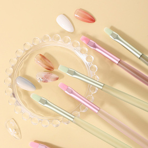 Pinceau à ongles transparent vert et rose à manche, grand carré, pour gel de photothérapie, mélange, dessin de lignes, dégradé, stylo français - Product Image 5