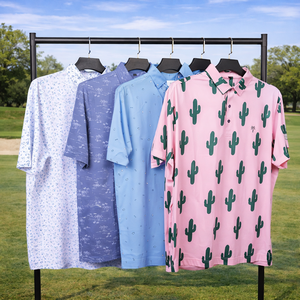 Chemises polo décontractées légères à motif pour hommes de haute qualité respirantes et évacuant l'humidité avec logo personnalisé - Product Image 1