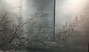 Broderie murale de fleurs de prunier colorées, <span class=keywords><strong>tapisserie</strong></span> en soie brodée à la main pour la décoration de la maison - Product Image 6