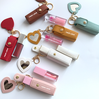 Porte-rouge à lèvres élégant en cuir PU imperméable avec miroir de maquillage, porte-clés tendance pour rouge à lèvres