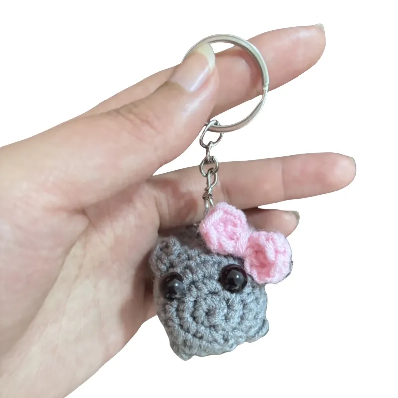 2024 gantungan kunci Crochet hewan mainan Kawaii rajutan boneka sedih Hamster Crochet mainan dengan suara