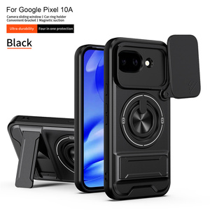 Coque de protection hybride PC+TPU avec anneau, fenêtre coulissante et protection d'objectif pour appareil photo, avec béquille magnétique, pour Google Pixel 10A 10 Pro XL - Product Image 5