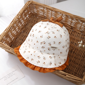 Sombrero de Pescador para Bebés, 100% Algodón, Diseño de Flores Pequeñas, Ajustable con Botón, Transpirable, Protección Solar, Primavera/Verano, Casual - Product Image 5