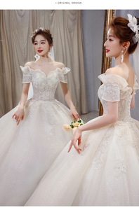 Une ligne épaule principale <span class=keywords><strong>robe</strong></span> <span class=keywords><strong>de</strong></span> <span class=keywords><strong>mariée</strong></span> 2024 nouvelle <span class=keywords><strong>mariée</strong></span> tempérament <span class=keywords><strong>princesse</strong></span> vent ciel étoilé traînant femmes enceintes petit - Product Image 5